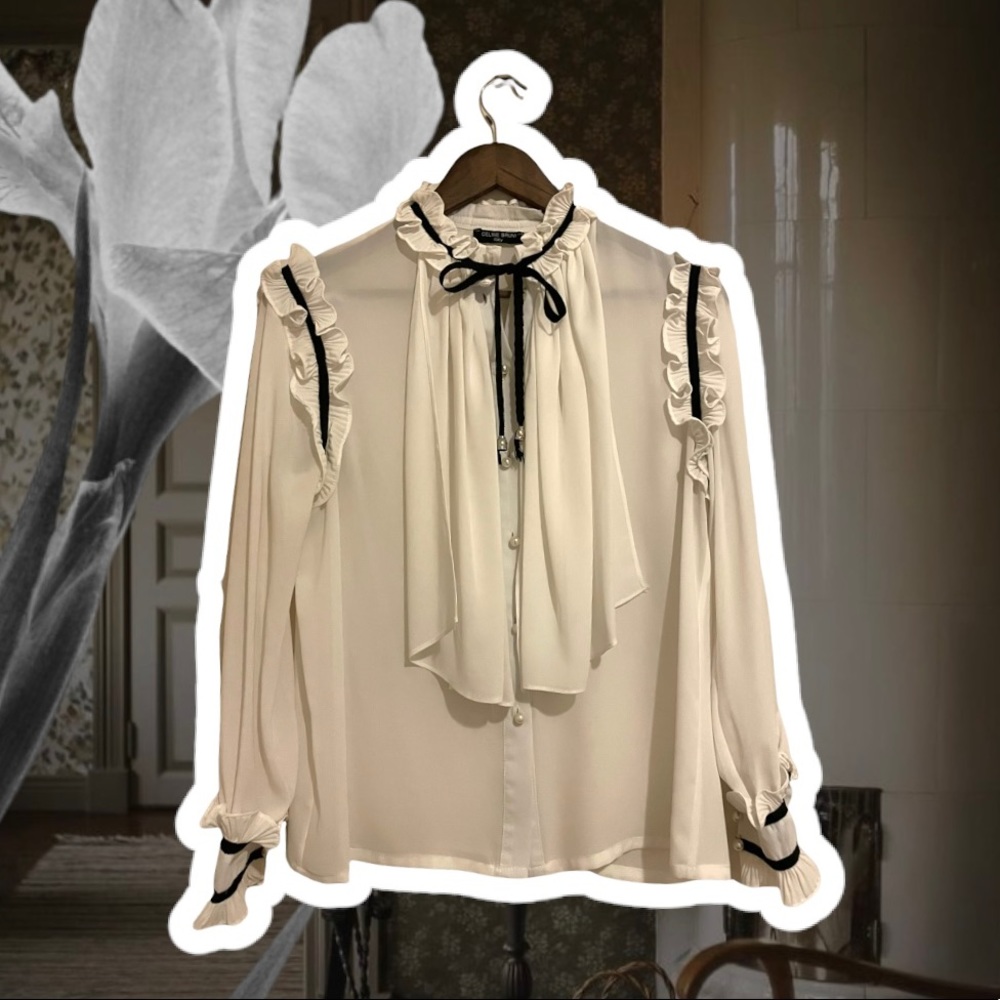 White blouse with neck tie